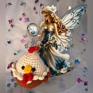 Amigurumi handmade crocheted chicken keychain